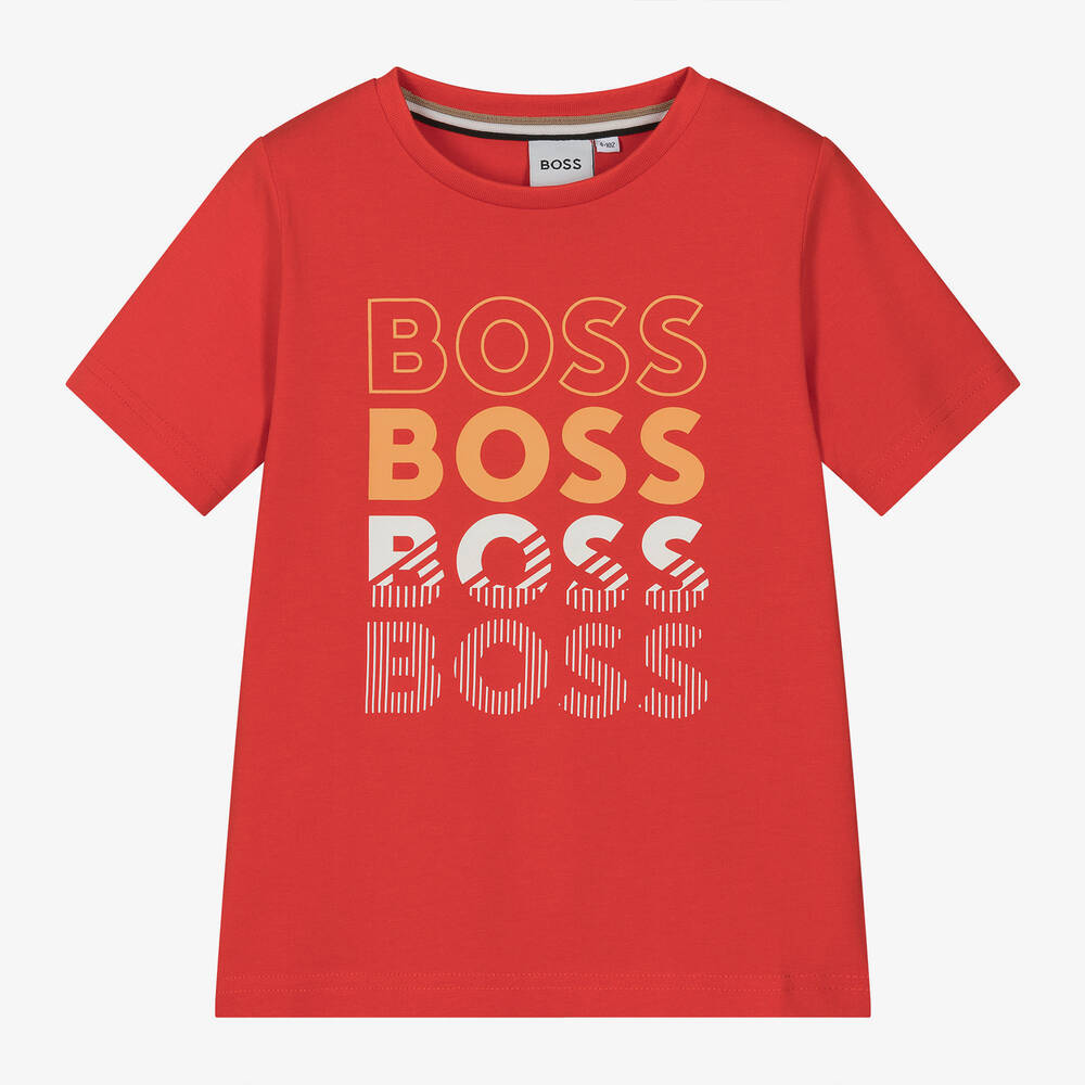 BOSS - Boys Red Cotton T-Shirt | Childrensalon