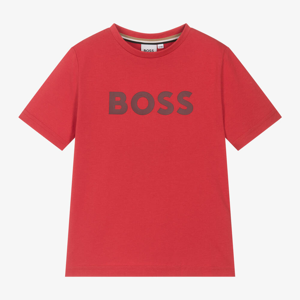 BOSS - Boys Red Cotton T-Shirt | Childrensalon