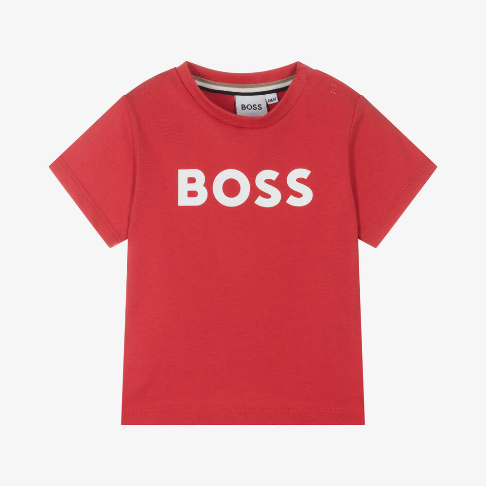 BOSS - Boys Red Cotton T-Shirt | Childrensalon