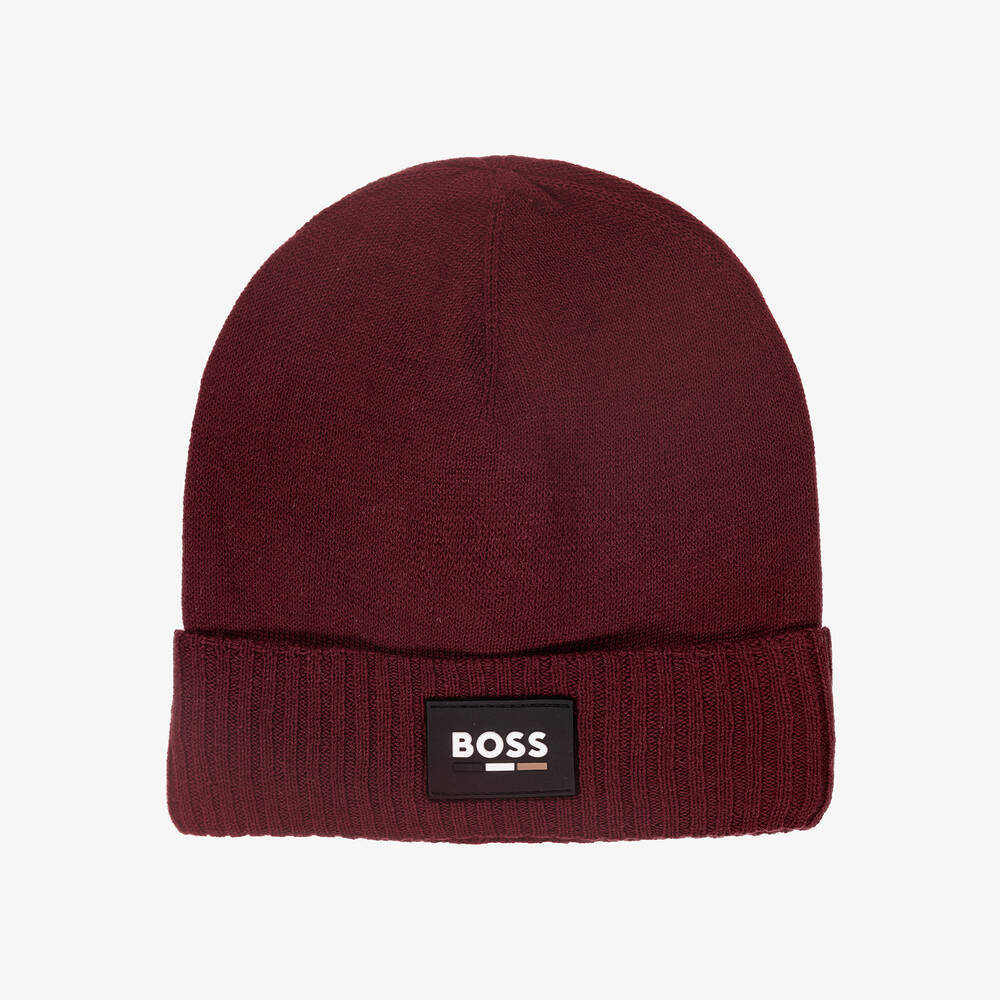 BOSS - Boys Red Knitted Beanie Hat | Childrensalon