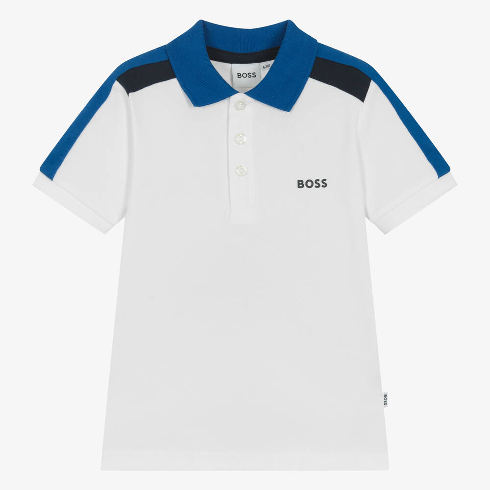 Hugo Boss Kids' Boss Boys White Cotton Piqué Polo Shirt