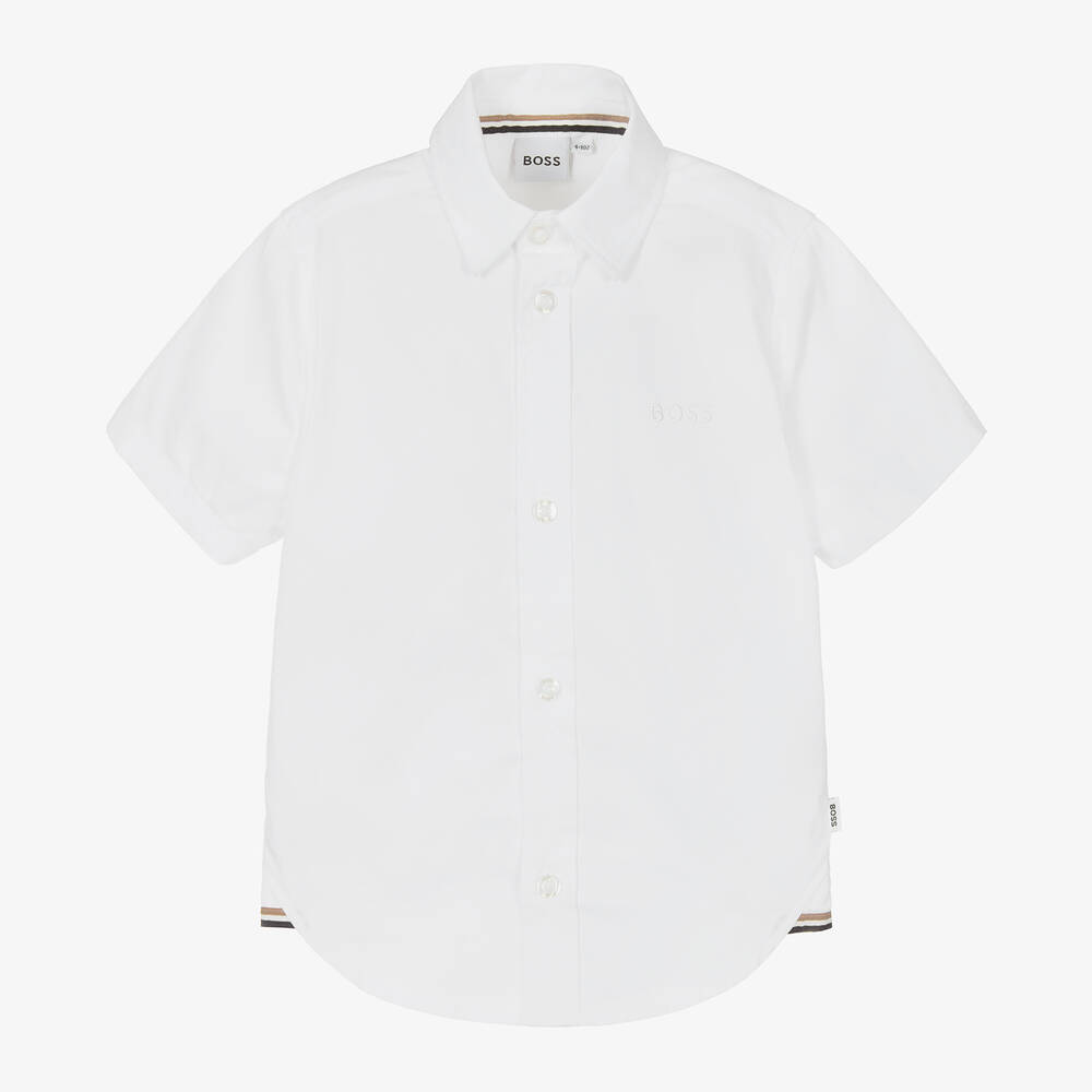 BOSS - Boys White Cotton Shirt | Childrensalon
