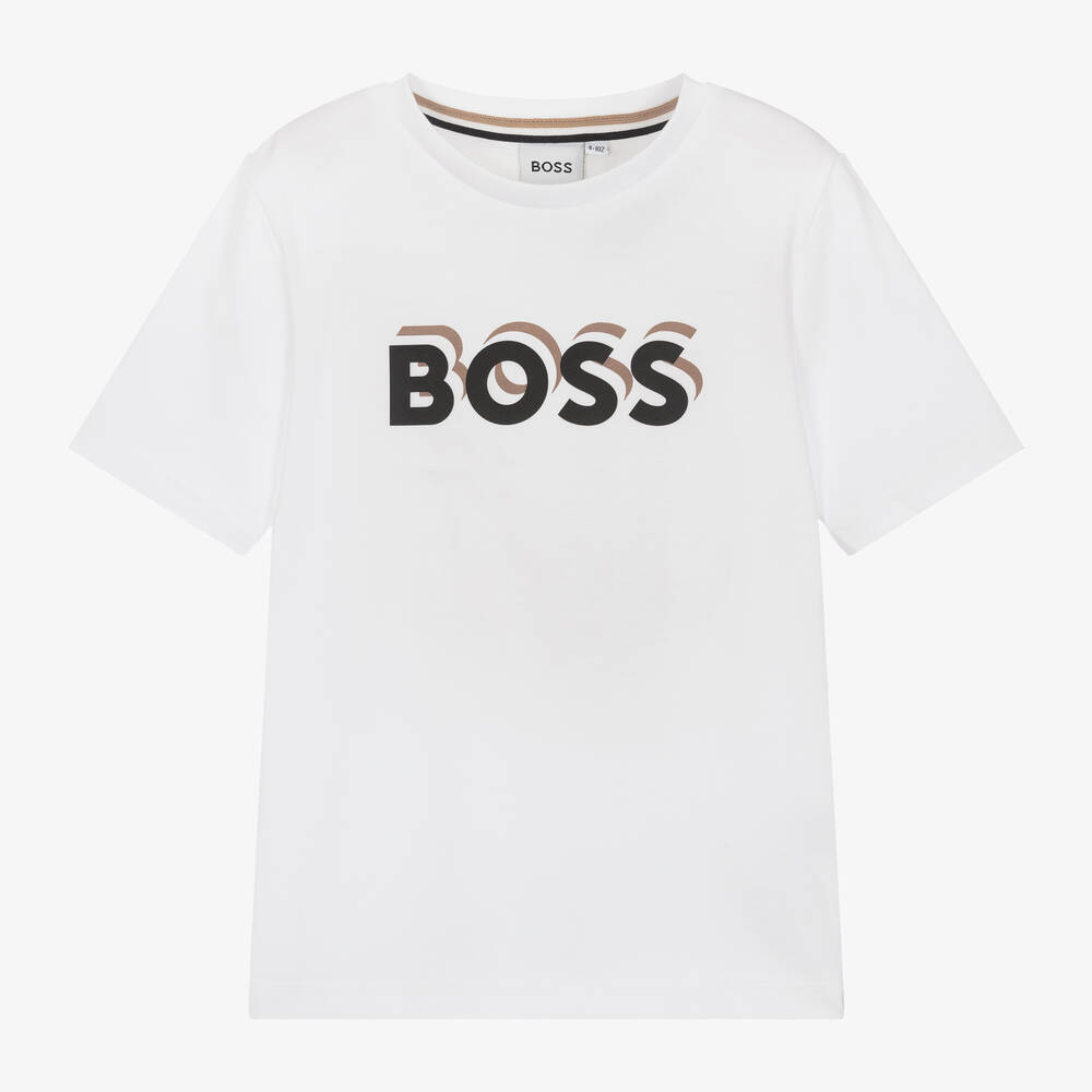 BOSS - Boys White Cotton T-Shirt | Childrensalon