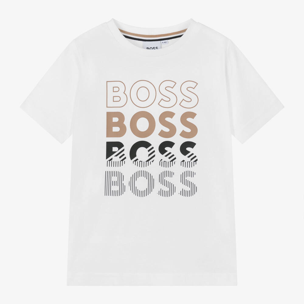 BOSS - Boys White Cotton T-Shirt | Childrensalon