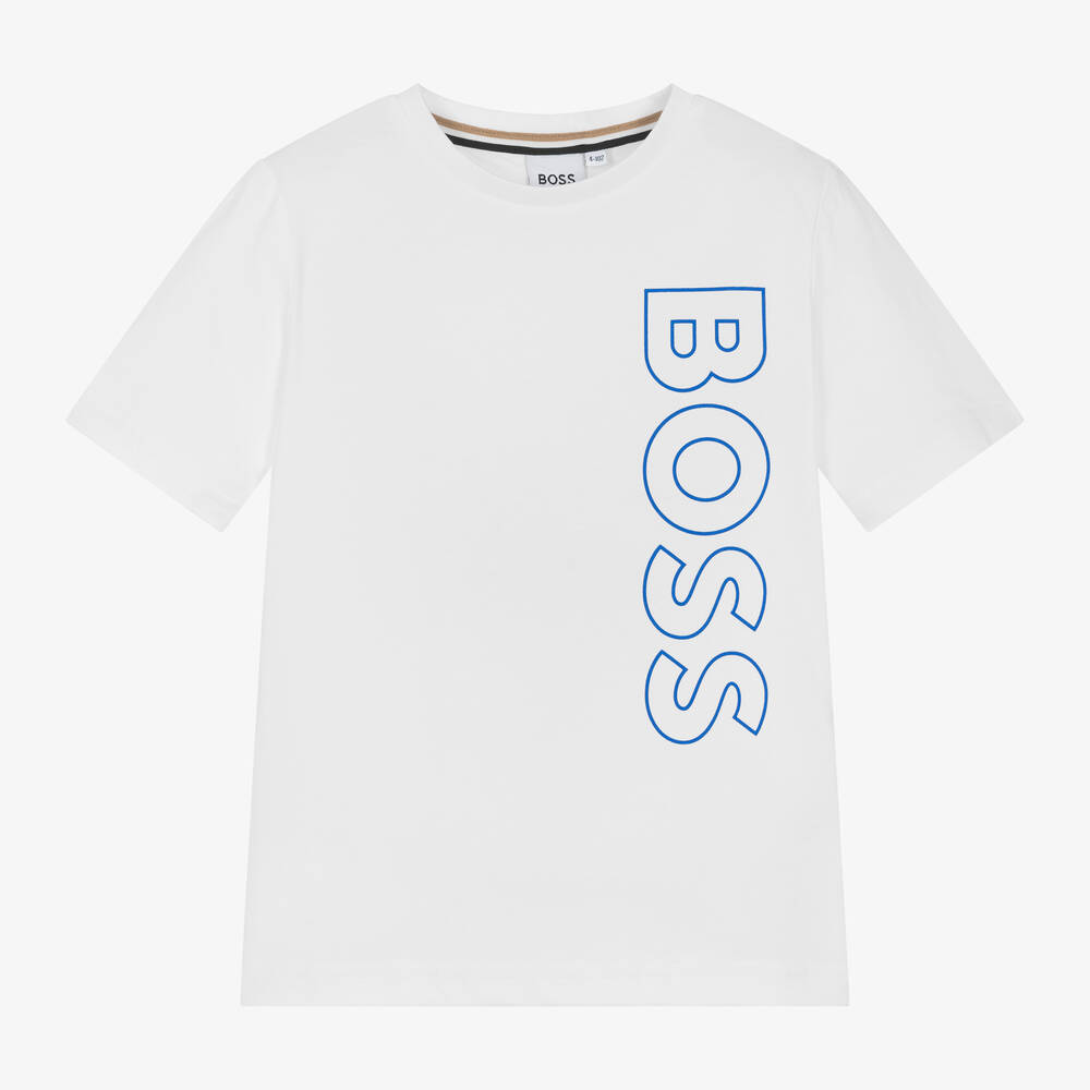 BOSS - Boys White Cotton T-Shirt | Childrensalon