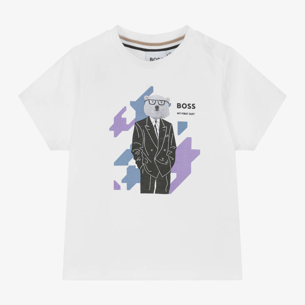 BOSS - Boys White Cotton T-Shirt | Childrensalon