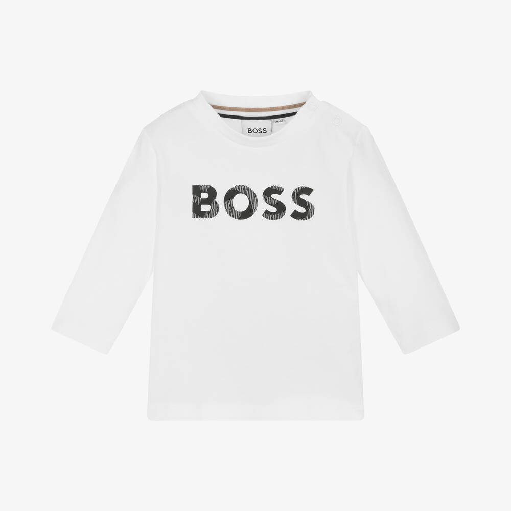 BOSS - Boys White Cotton Top | Childrensalon