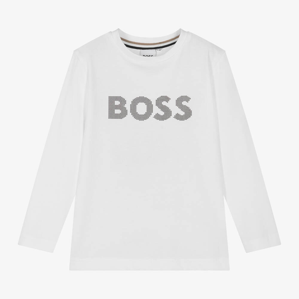 BOSS - Boys White Cotton Top | Childrensalon