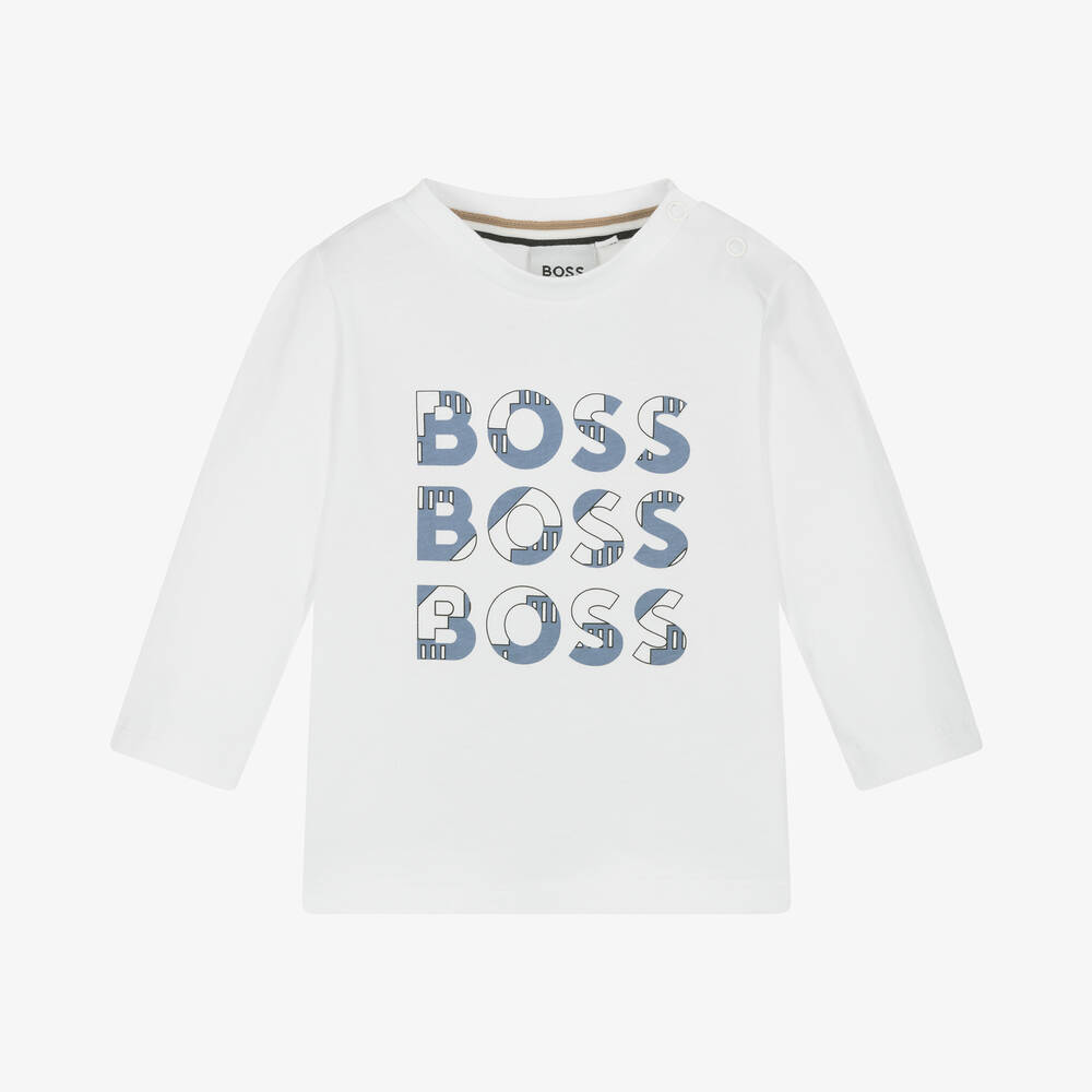 BOSS - Boys White Cotton Top | Childrensalon