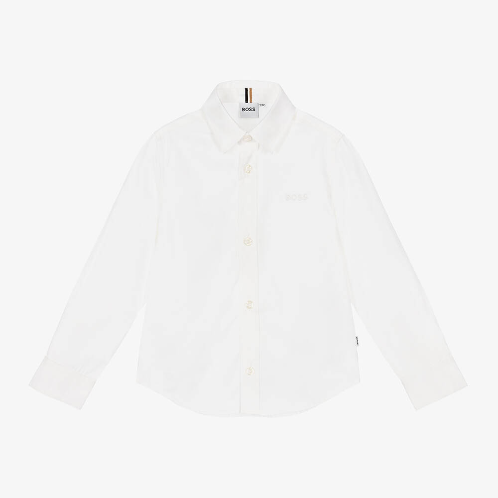 BOSS - Boys White Oxford Cotton Shirt | Childrensalon