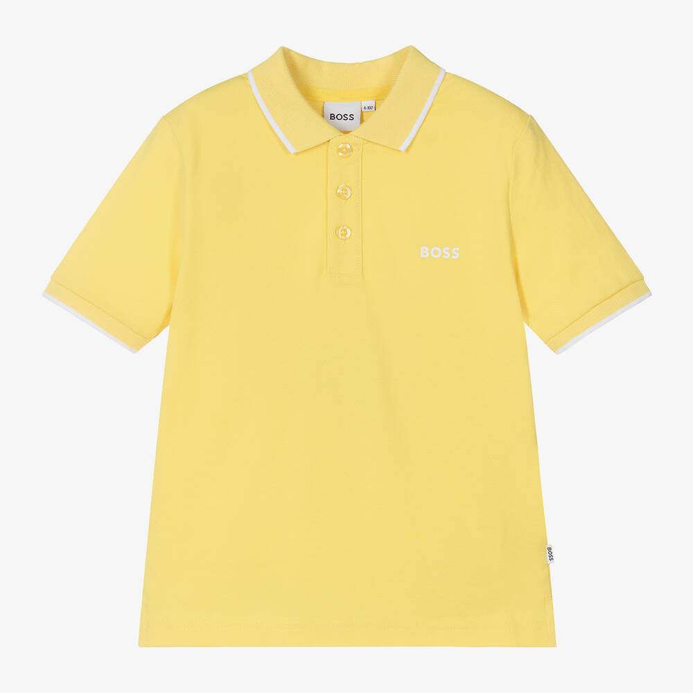 Shop Hugo Boss Boss Boys Yellow Cotton Polo Shirt