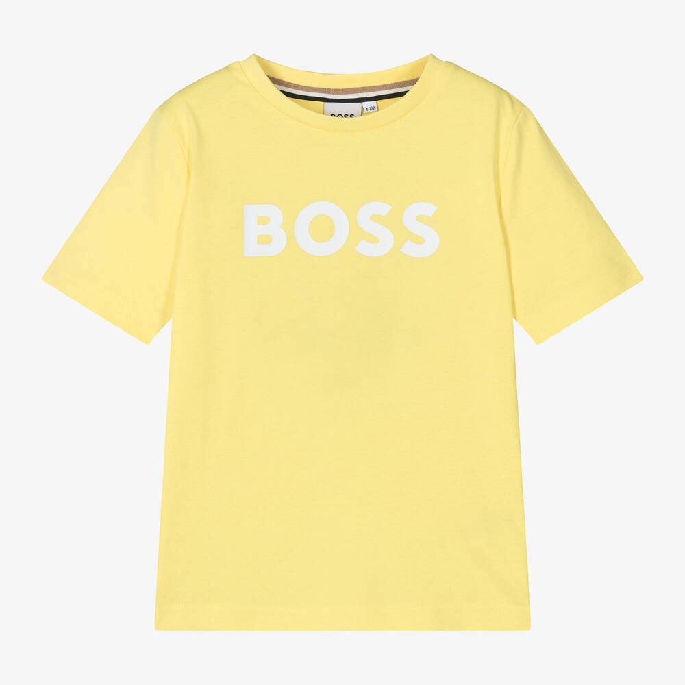 BOSS - Boys Yellow Cotton T-Shirt | Childrensalon