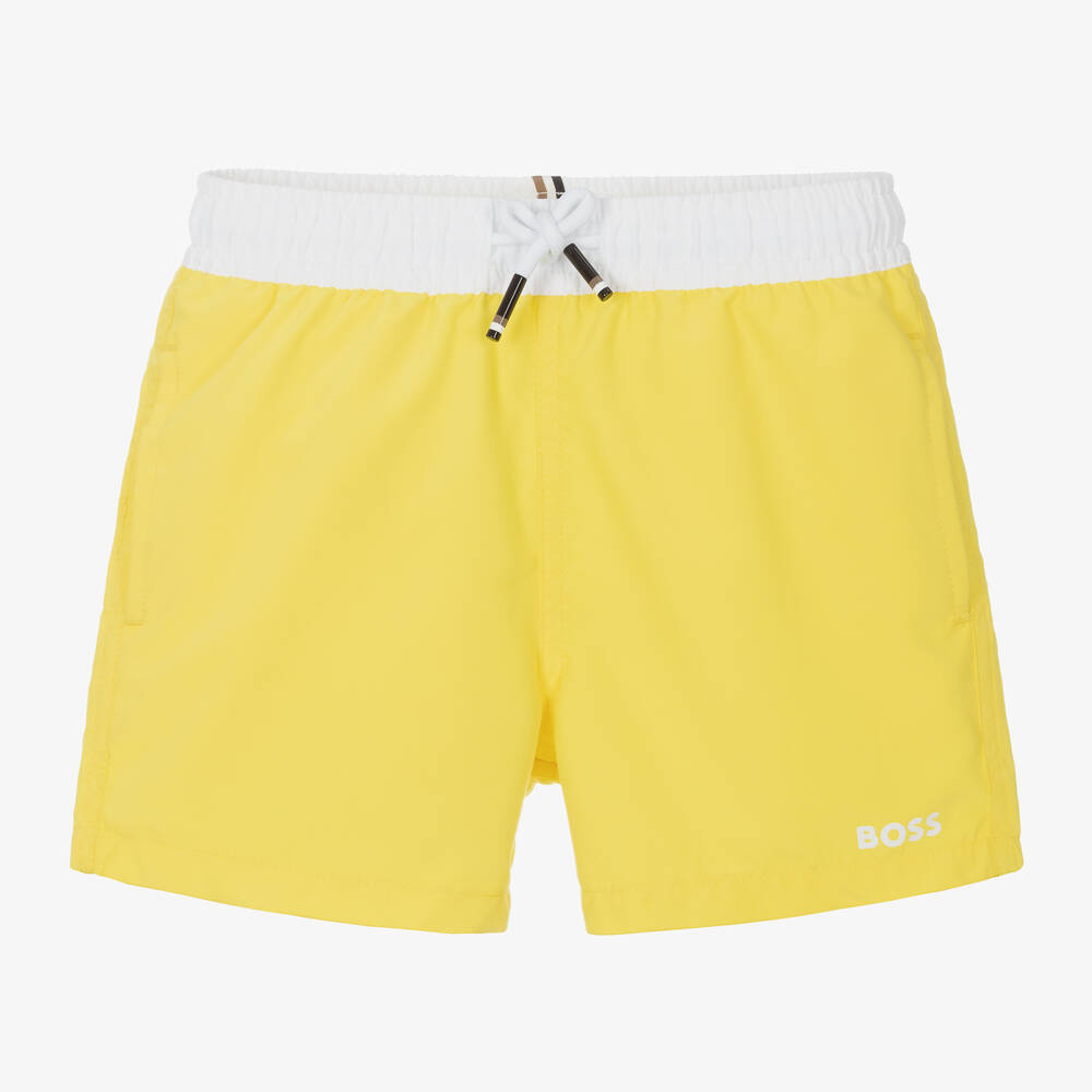 BOSS - Boys Yellow Magic Print Swim Shorts | Childrensalon