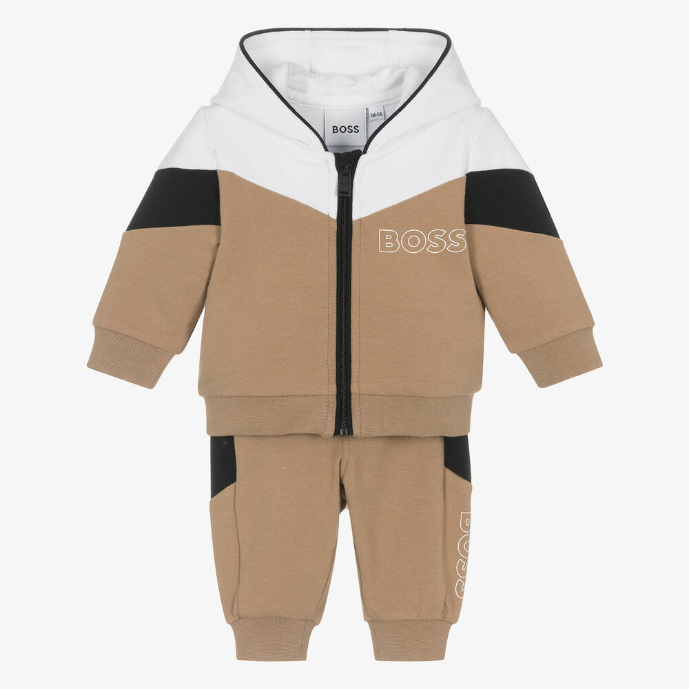 BOSS Brown & White Cotton Baby Tracksuit