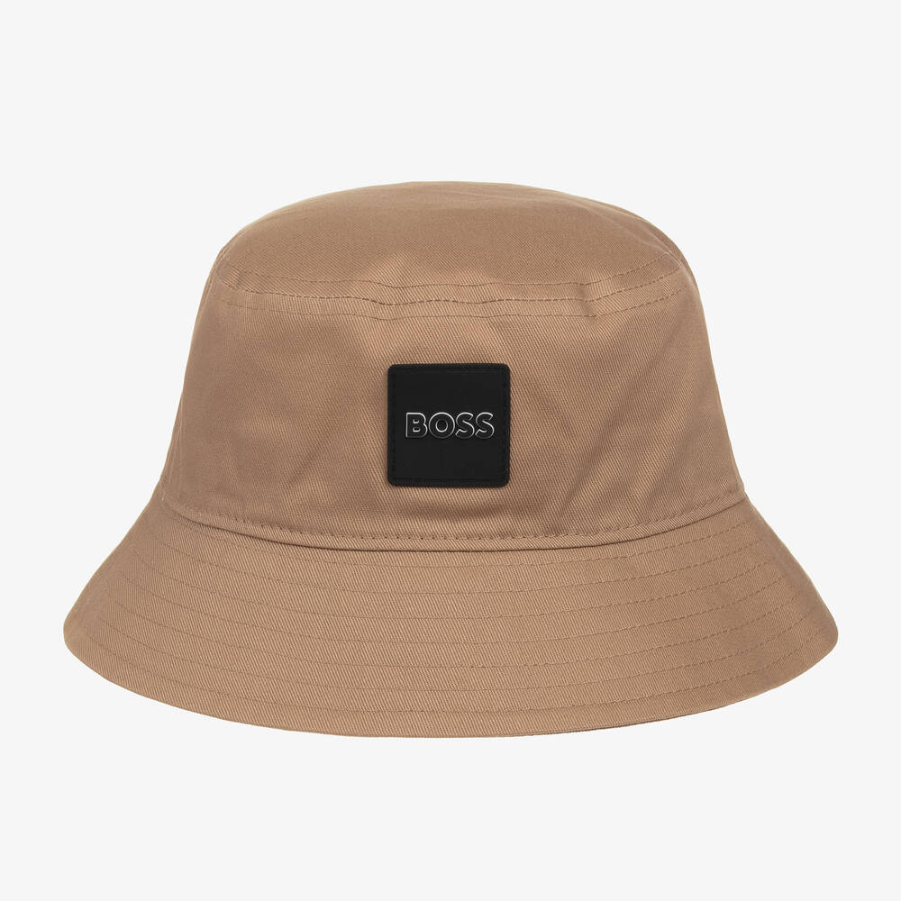 BOSS - Dark Beige Cotton Bucket Hat | Childrensalon