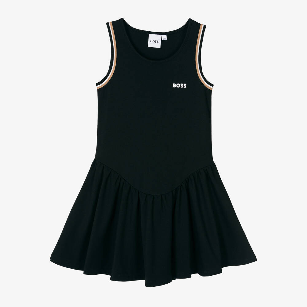 BOSS - Girls Black Cotton Dress | Childrensalon