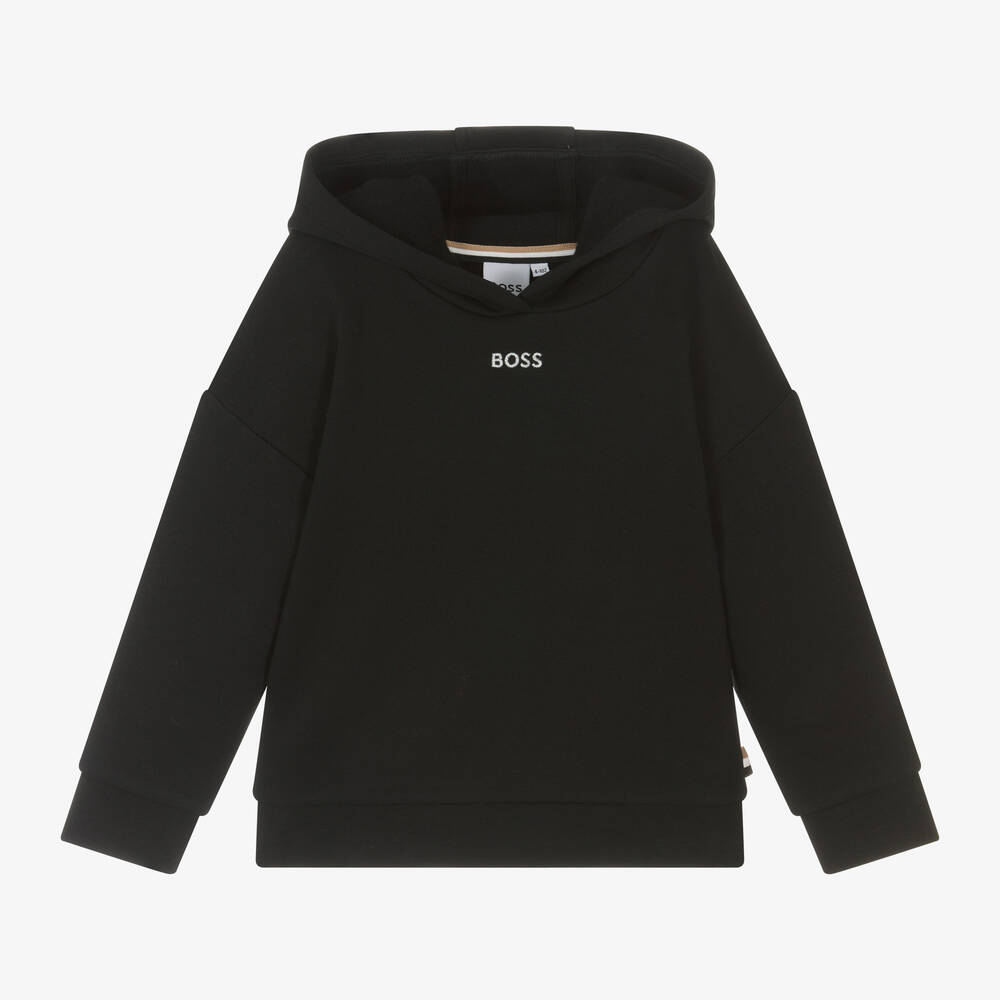 BOSS - Girls Black Cotton Hoodie | Childrensalon