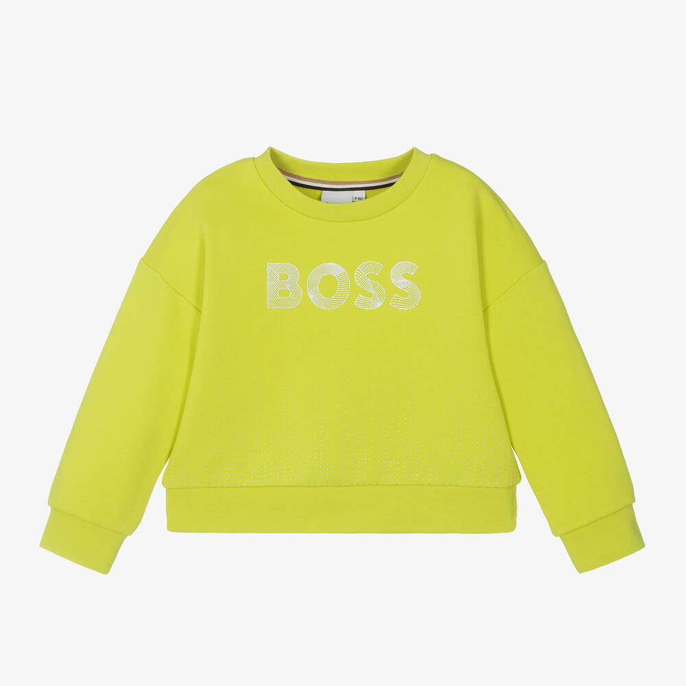 BOSS - Girls Green Cotton Sweatshirt  | Childrensalon