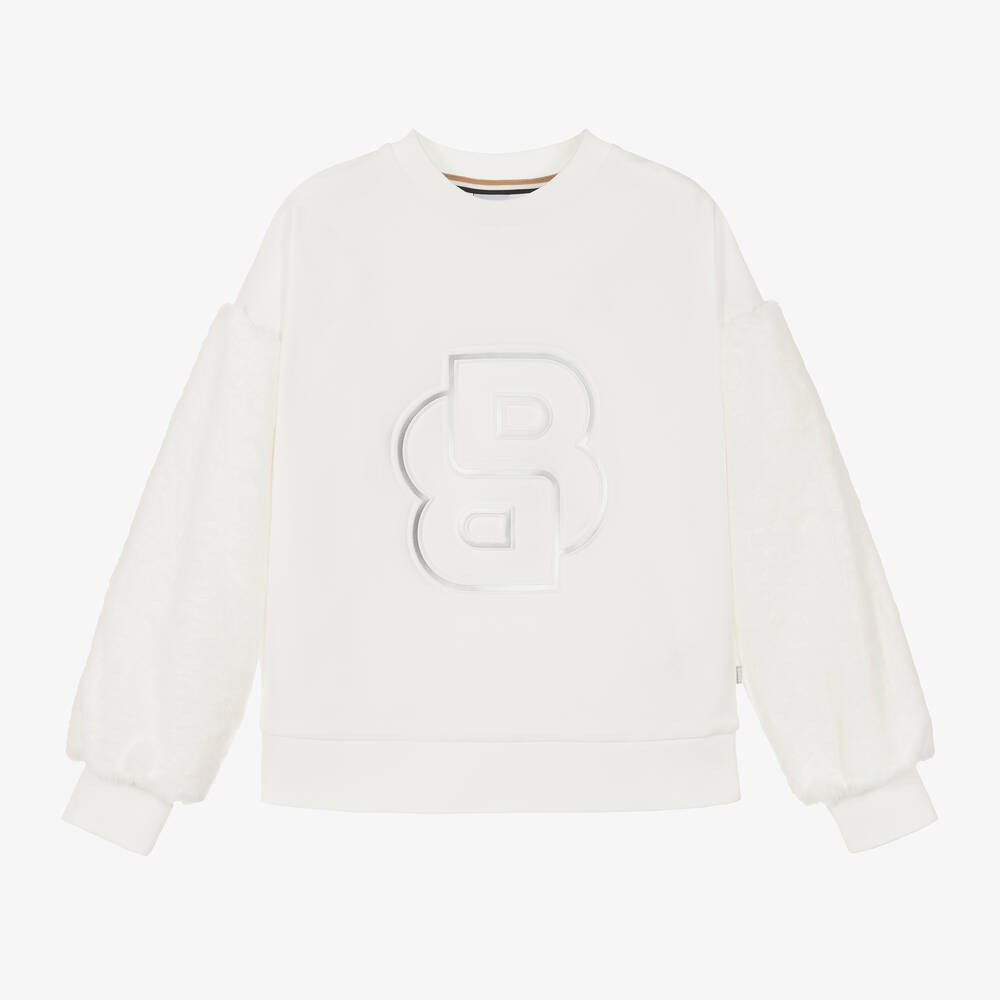 BOSS - Girls Ivory Double B Viscose Sweatshirt | Childrensalon