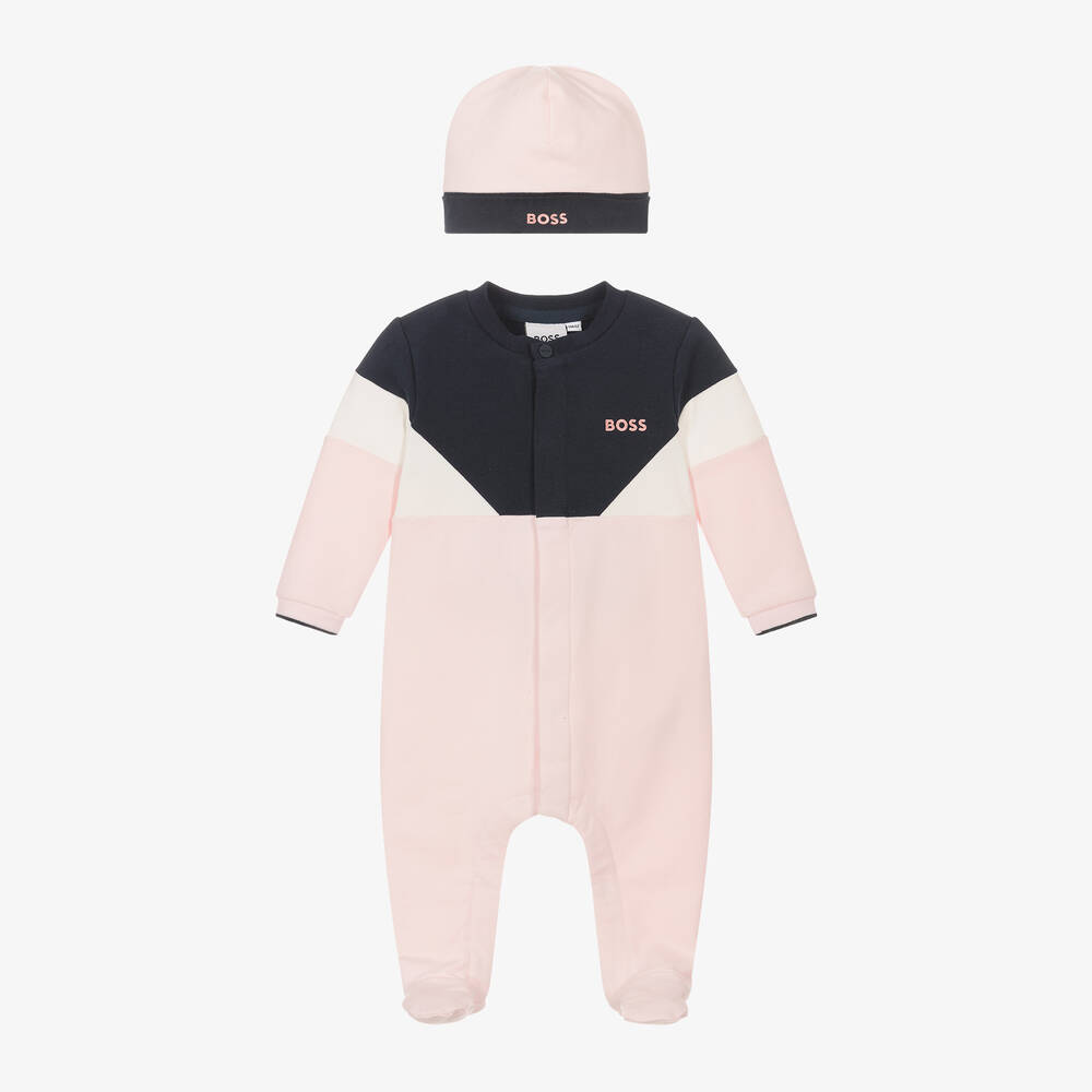 BOSS - Girls Pink Cotton Babysuit Set | Childrensalon