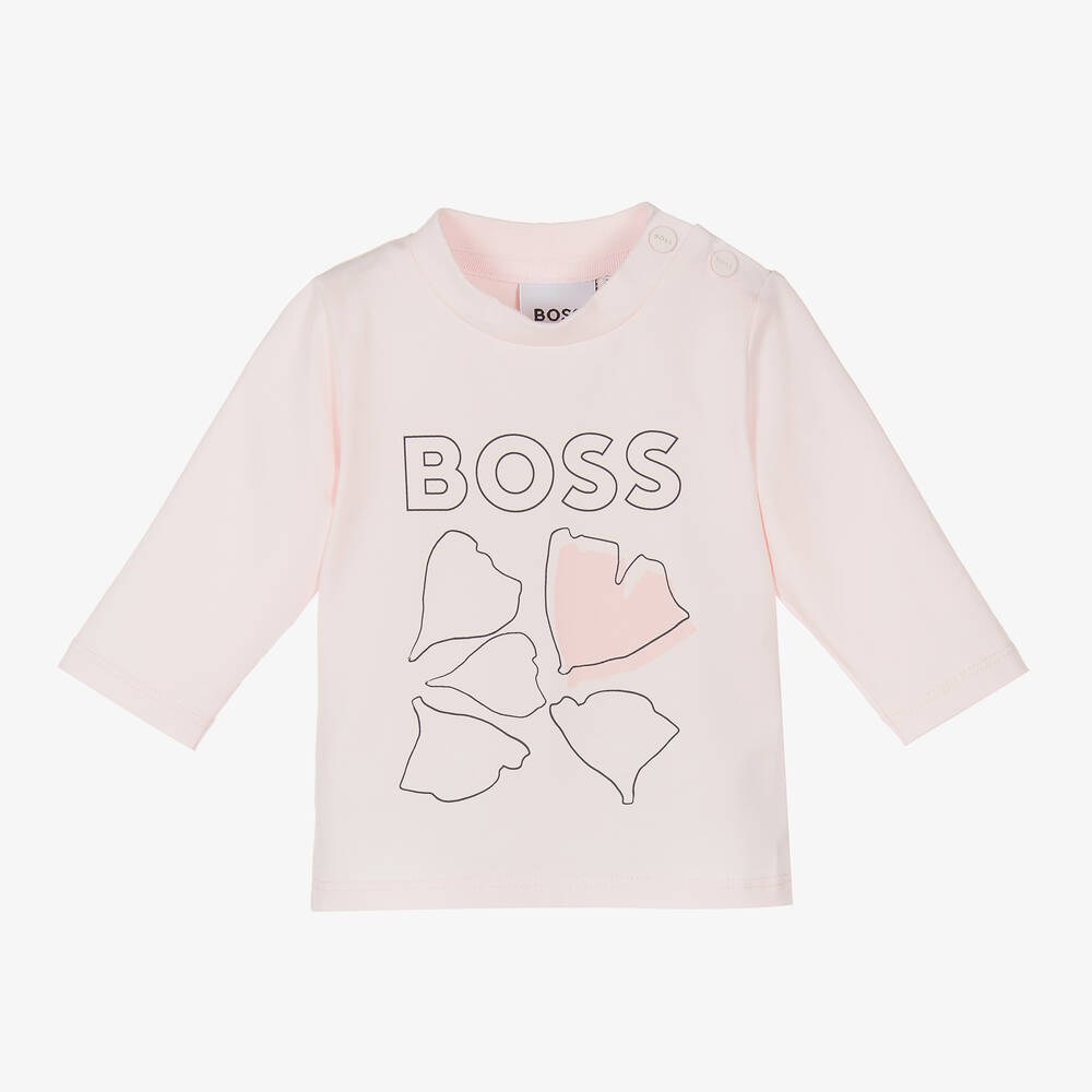 BOSS - Girls Pink Cotton Ginkgo Leaf Top | Childrensalon