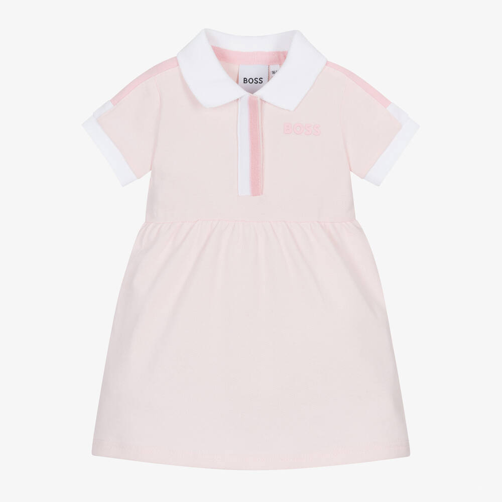 BOSS - Girls Pink Cotton Polo Shirt Dress | Childrensalon