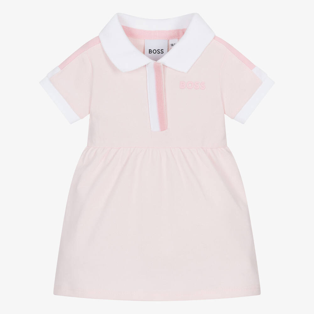 Shop Hugo Boss Boss Girls Pink Cotton Polo Shirt Dress