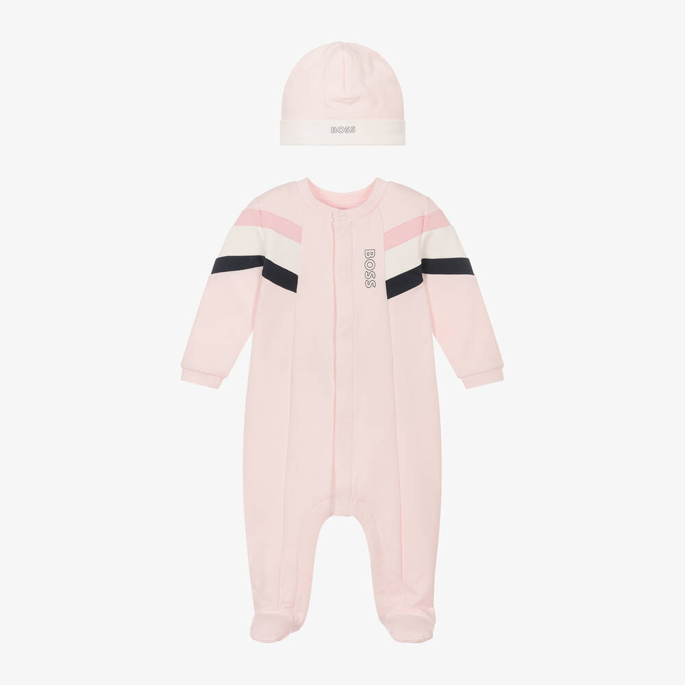 BOSS - Girls Pink Organic Cotton Babysuit Set | Childrensalon