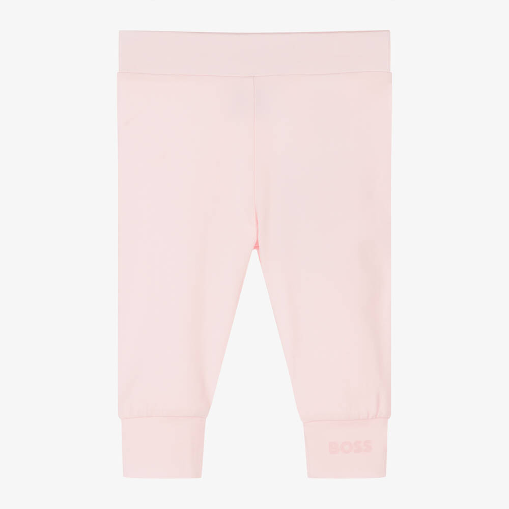 BOSS - Girls Pink Organic Cotton Leggings | Childrensalon