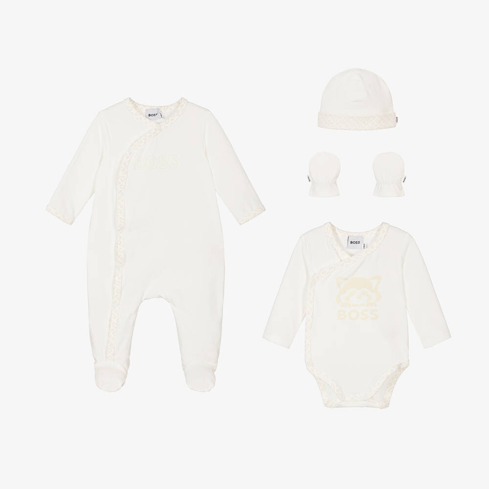 BOSS - Ivory Cotton Monogram Babysuit Set | Childrensalon