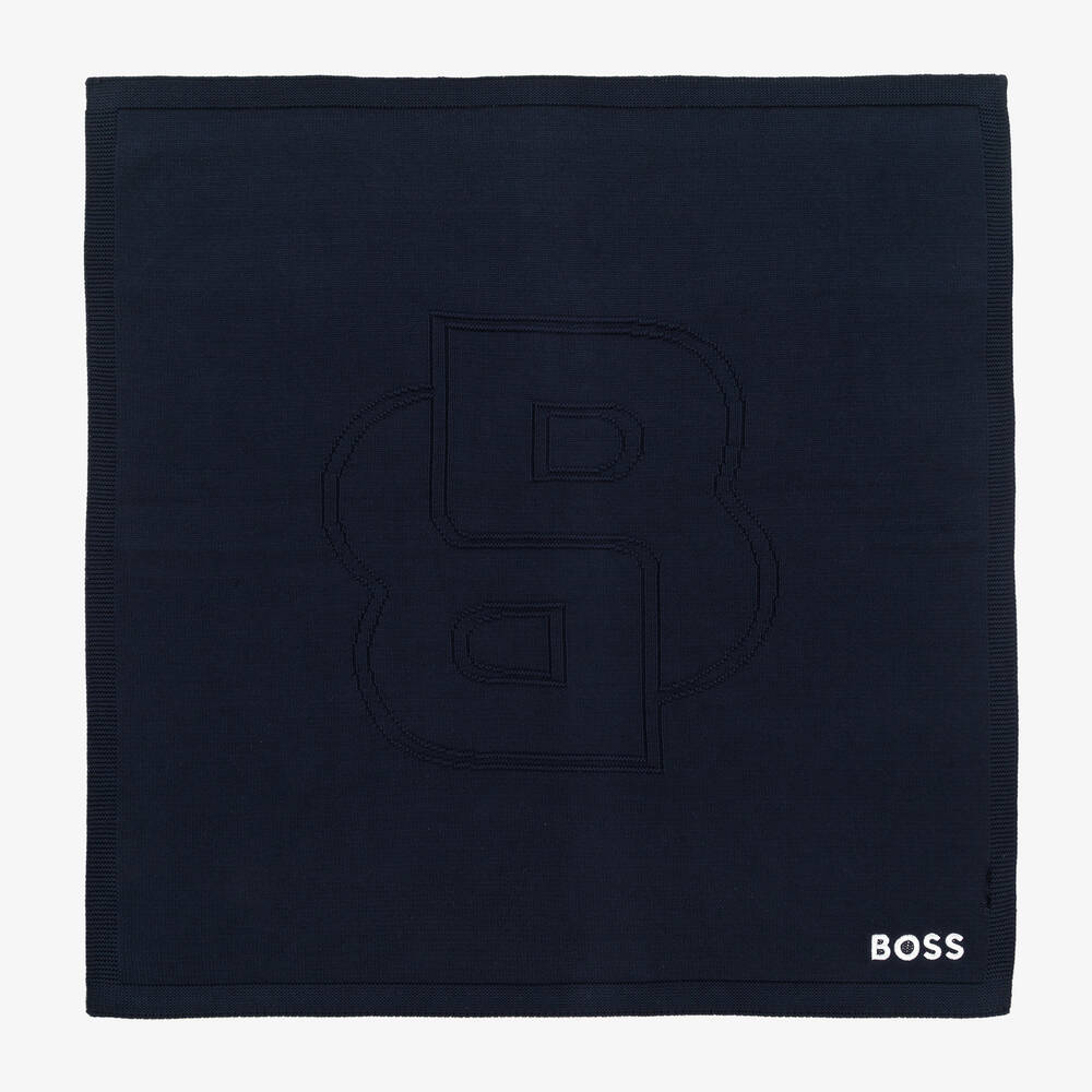 BOSS - Navy Blue Cotton Knit Baby Blanket (78cm) | Childrensalon