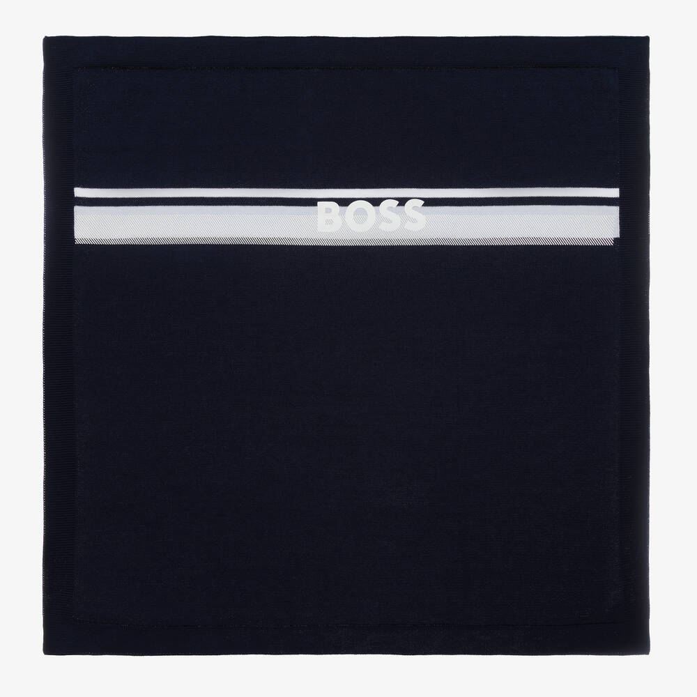 BOSS - Navy Blue Cotton Knit Blanket (73cm) | Childrensalon