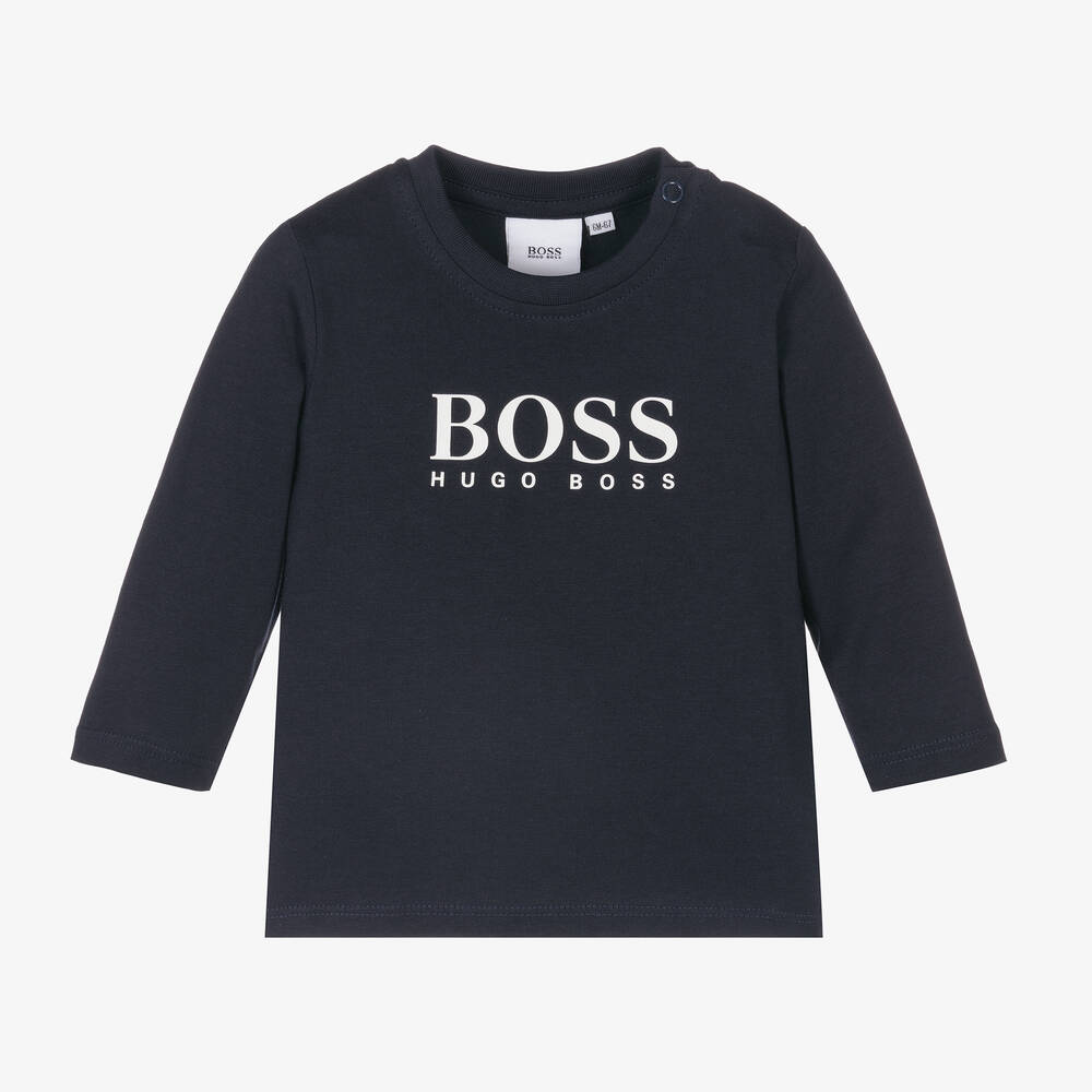 BOSS - Navy Blue Cotton Logo Baby Top | Childrensalon