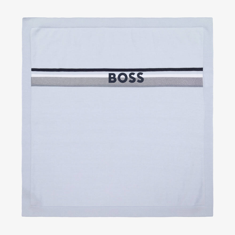 Hugo Boss Boss Pale Blue Cotton Knit Blanket (73cm) In White