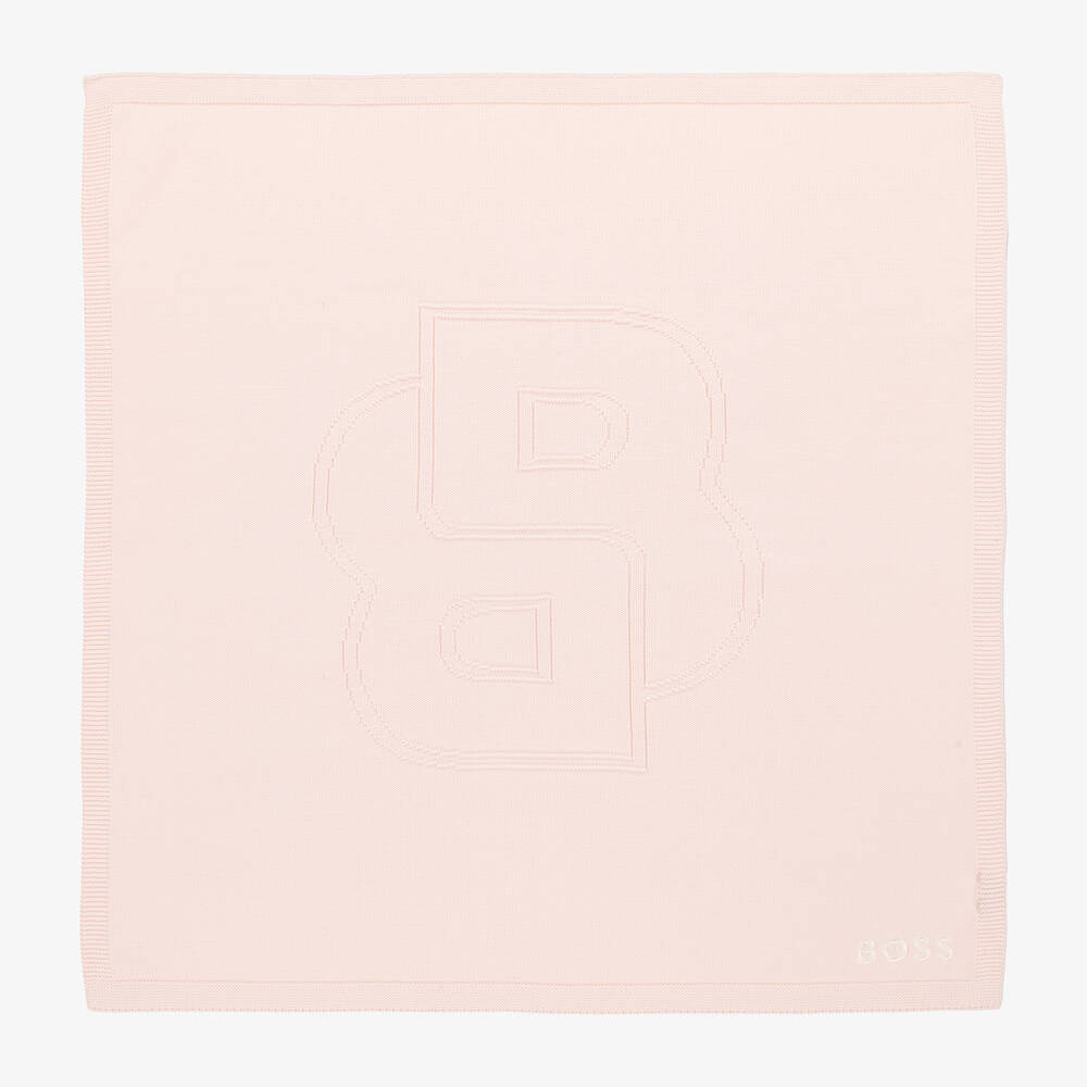 BOSS - Pale Pink Cotton Knit Baby Blanket (78cm) | Childrensalon