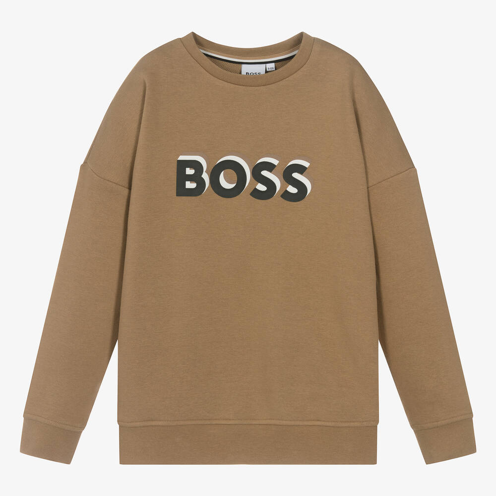 BOSS - Teen Boys Beige Cotton Sweatshirt | Childrensalon