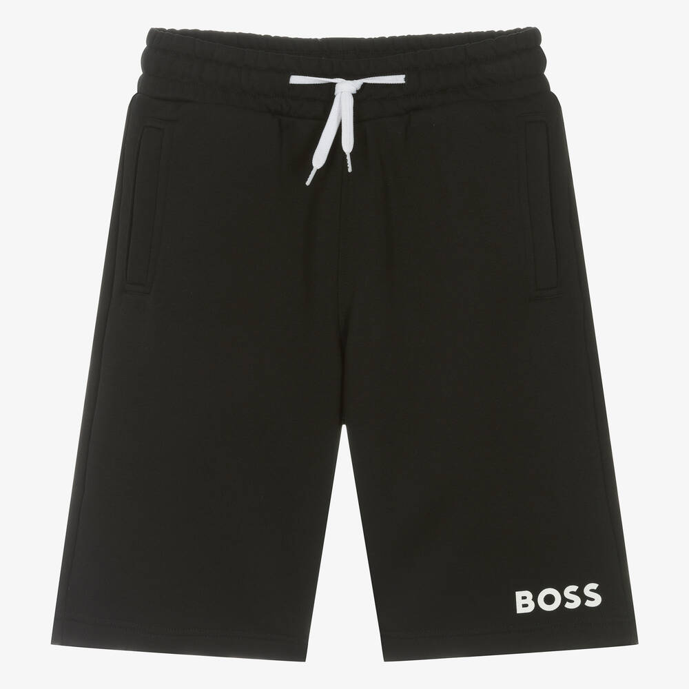 BOSS - Teen Boys Black Cotton Shorts | Childrensalon