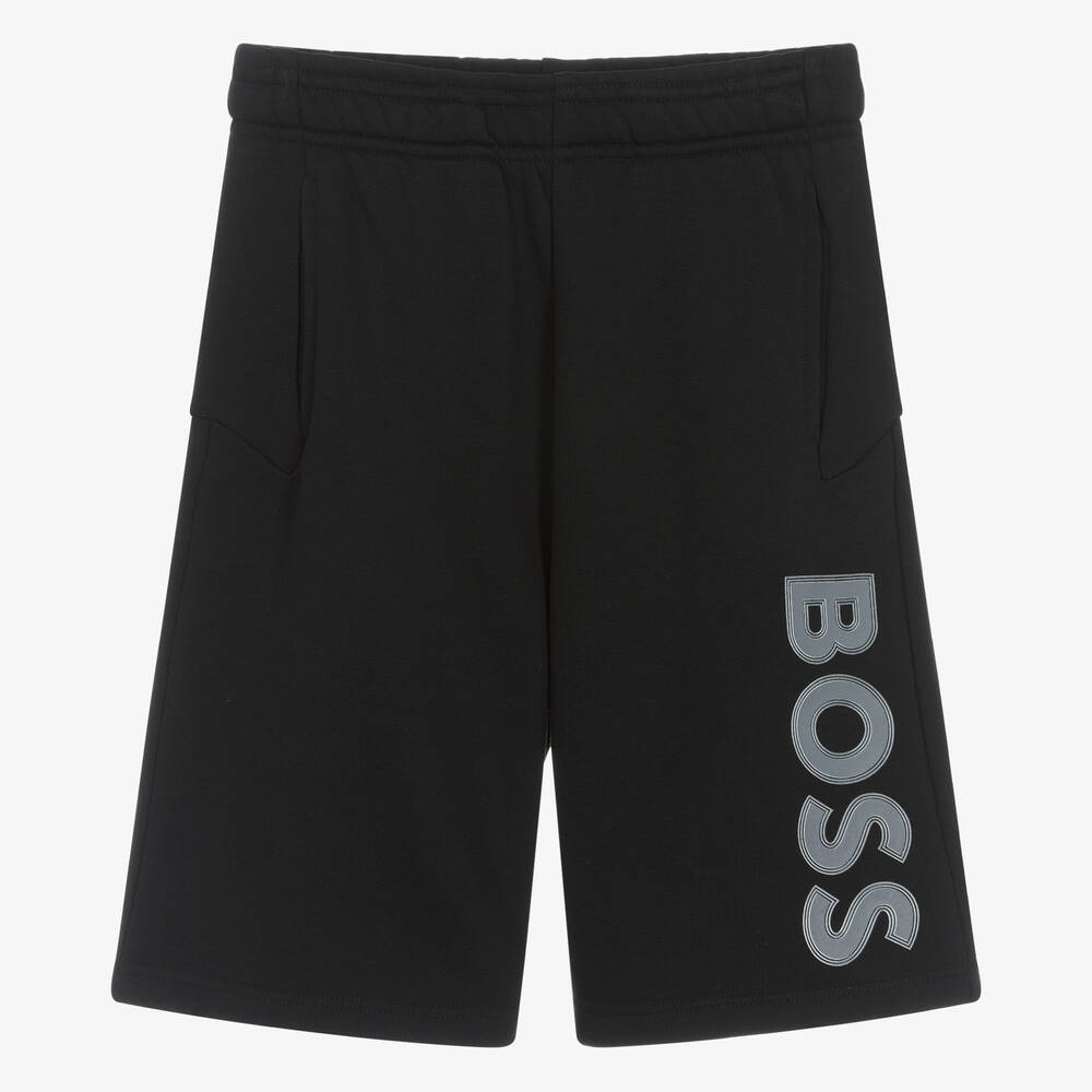 BOSS - Teen Boys Black Cotton Shorts | Childrensalon