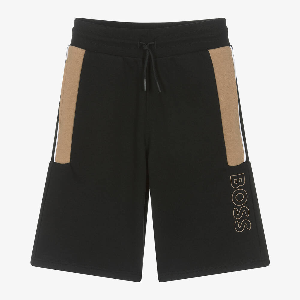 BOSS - Teen Boys Black Drawstring Jersey Shorts | Childrensalon