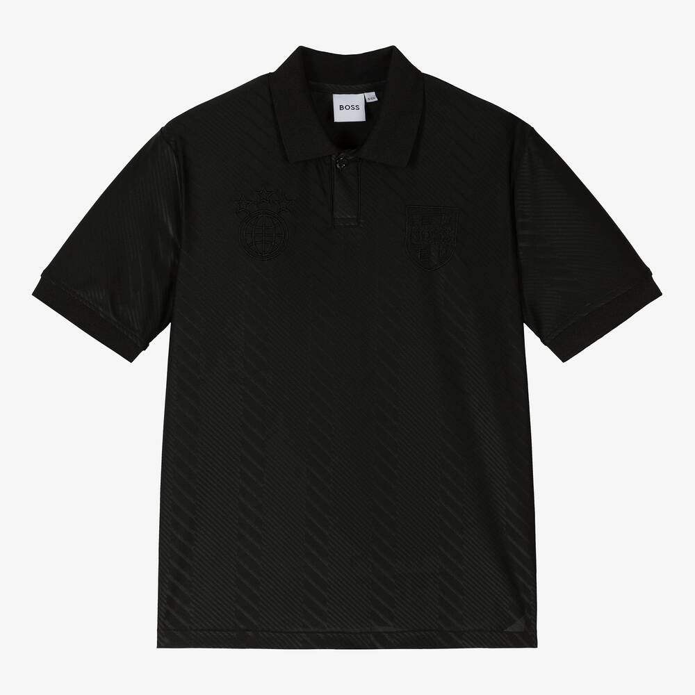 BOSS - Teen Boys Black Football Polo Shirt | Childrensalon