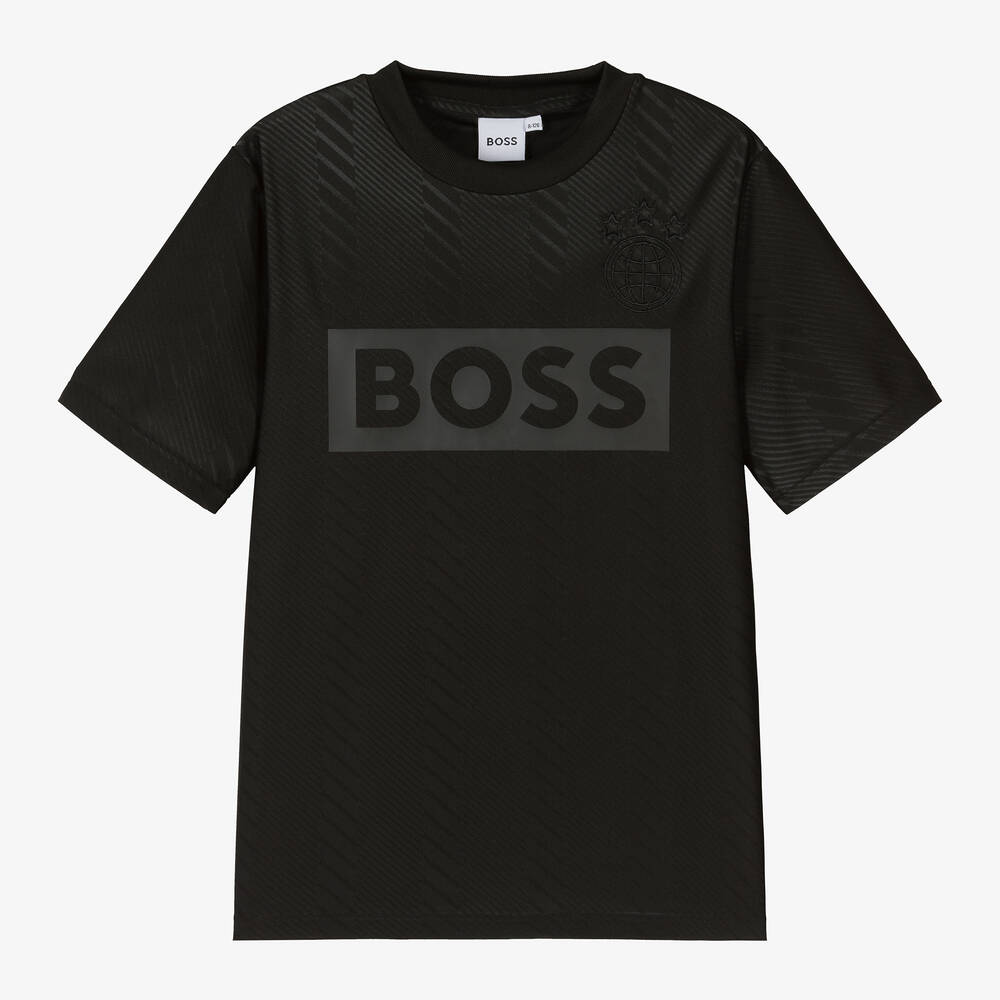 BOSS - Teen Boys Black Football T-Shirt | Childrensalon