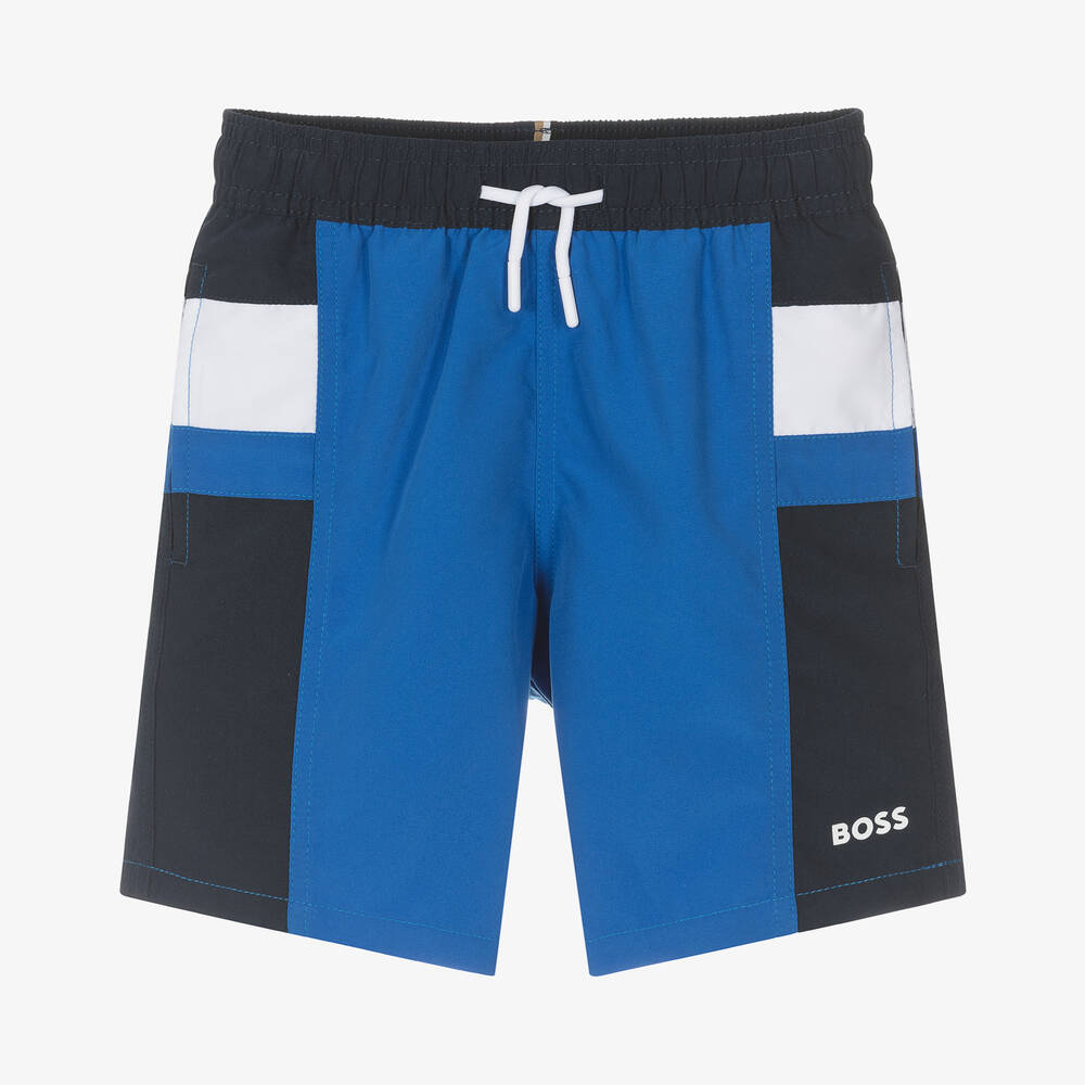 BOSS - Teen Boys Blue Colourblock Swim Shorts | Childrensalon