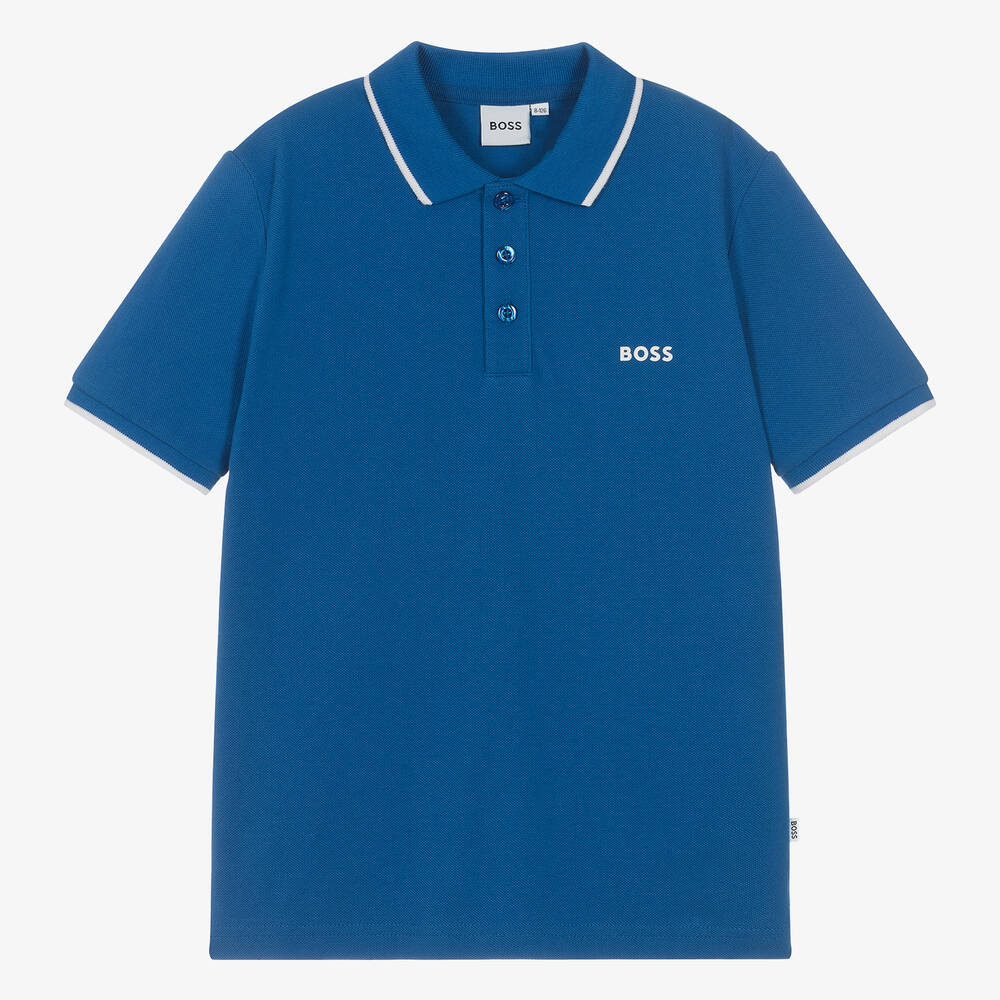 Hugo Boss Boss Teen Boys Blue Cotton Polo Shirt