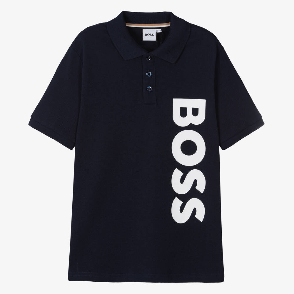BOSS - Teen Boys Blue Cotton Polo Shirt | Childrensalon