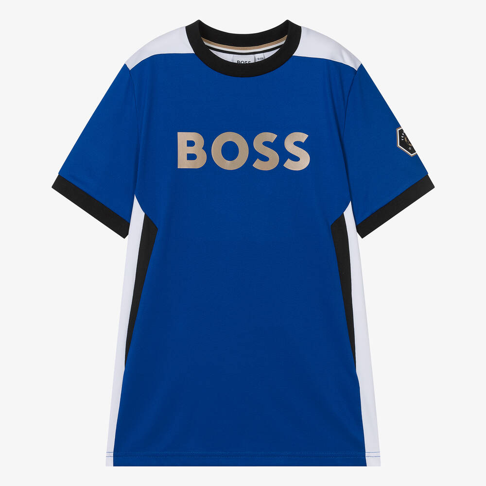 BOSS - Teen Boys Blue Football T-Shirt | Childrensalon