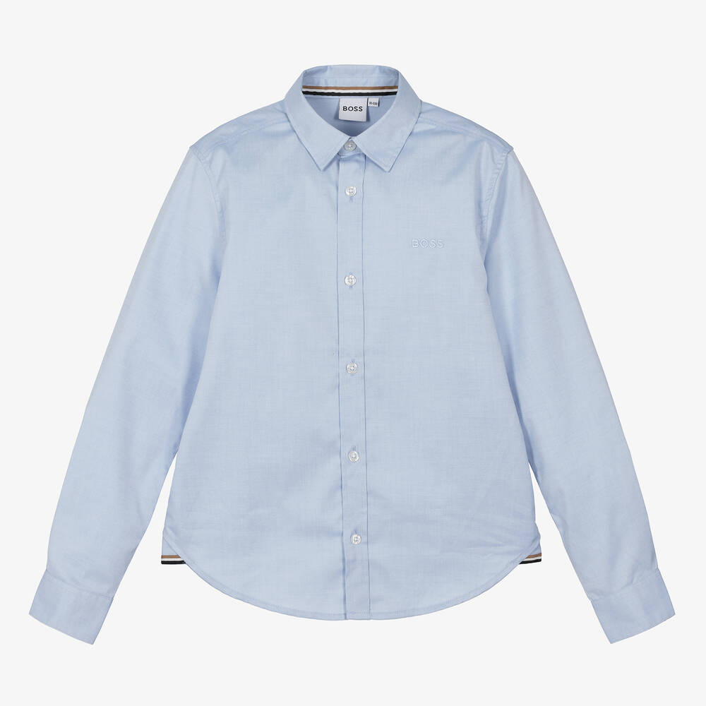 BOSS - قميص قطن أكسفورد لون أزرق فاتح للمراهقين | Childrensalon