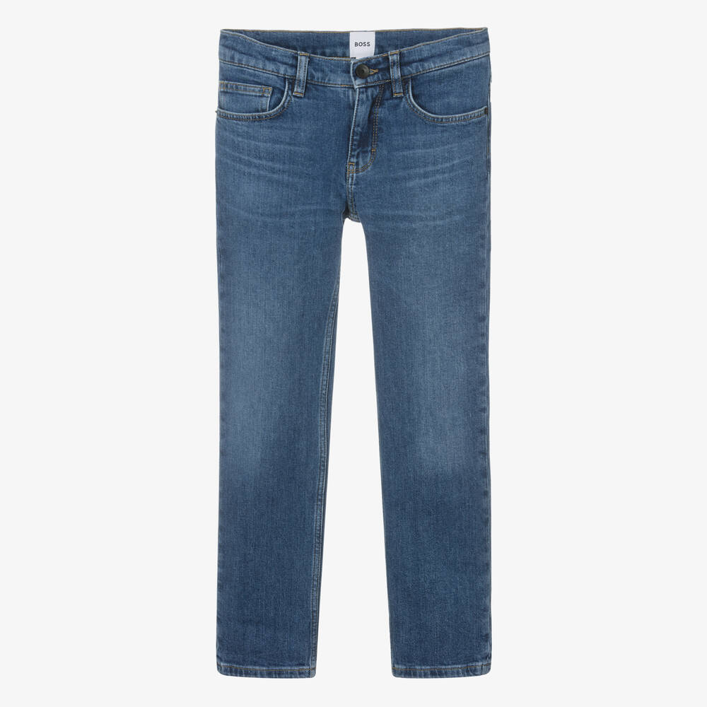 Shop Hugo Boss Boss Teen Boys Blue Regular Fit Denim Jeans