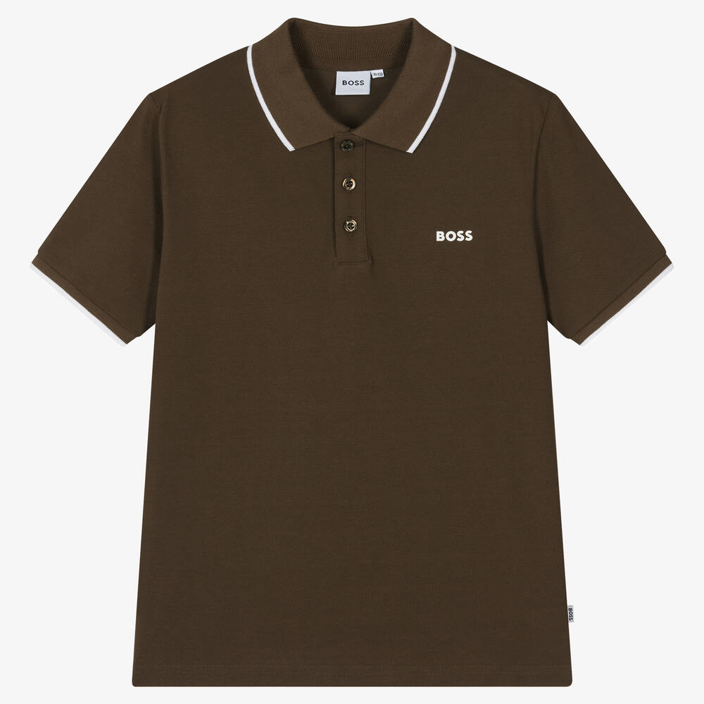 Hugo Boss Boss Teen Boys Brown Cotton Piqué Polo Shirt