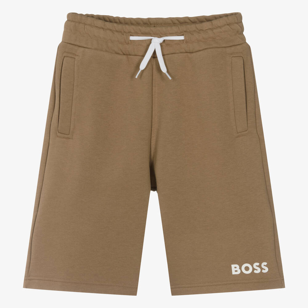 BOSS - Teen Boys Dark Beige Cotton Shorts | Childrensalon