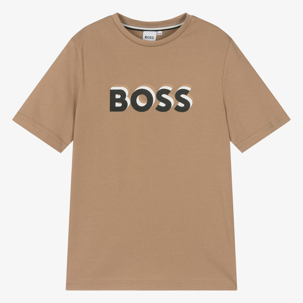 BOSS - Teen Boys Dark Beige Cotton T-Shirt | Childrensalon